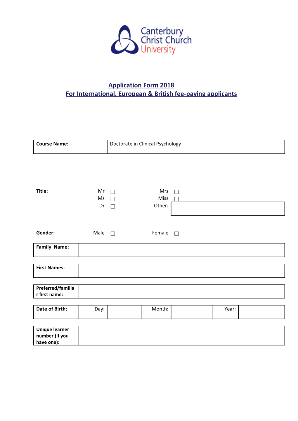 For International, European & British Fee-Paying Applicants