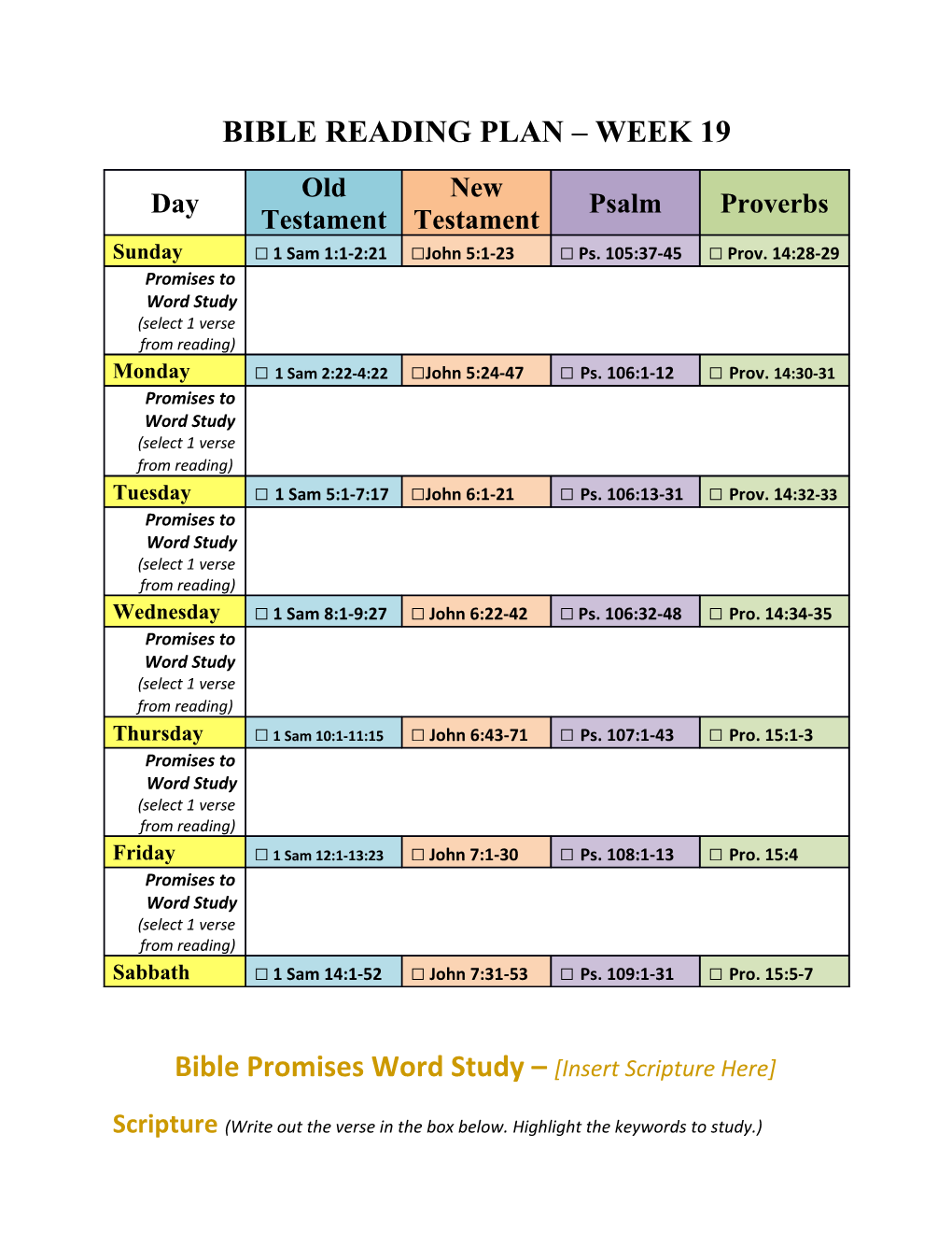 Bible Reading Plan Week 19