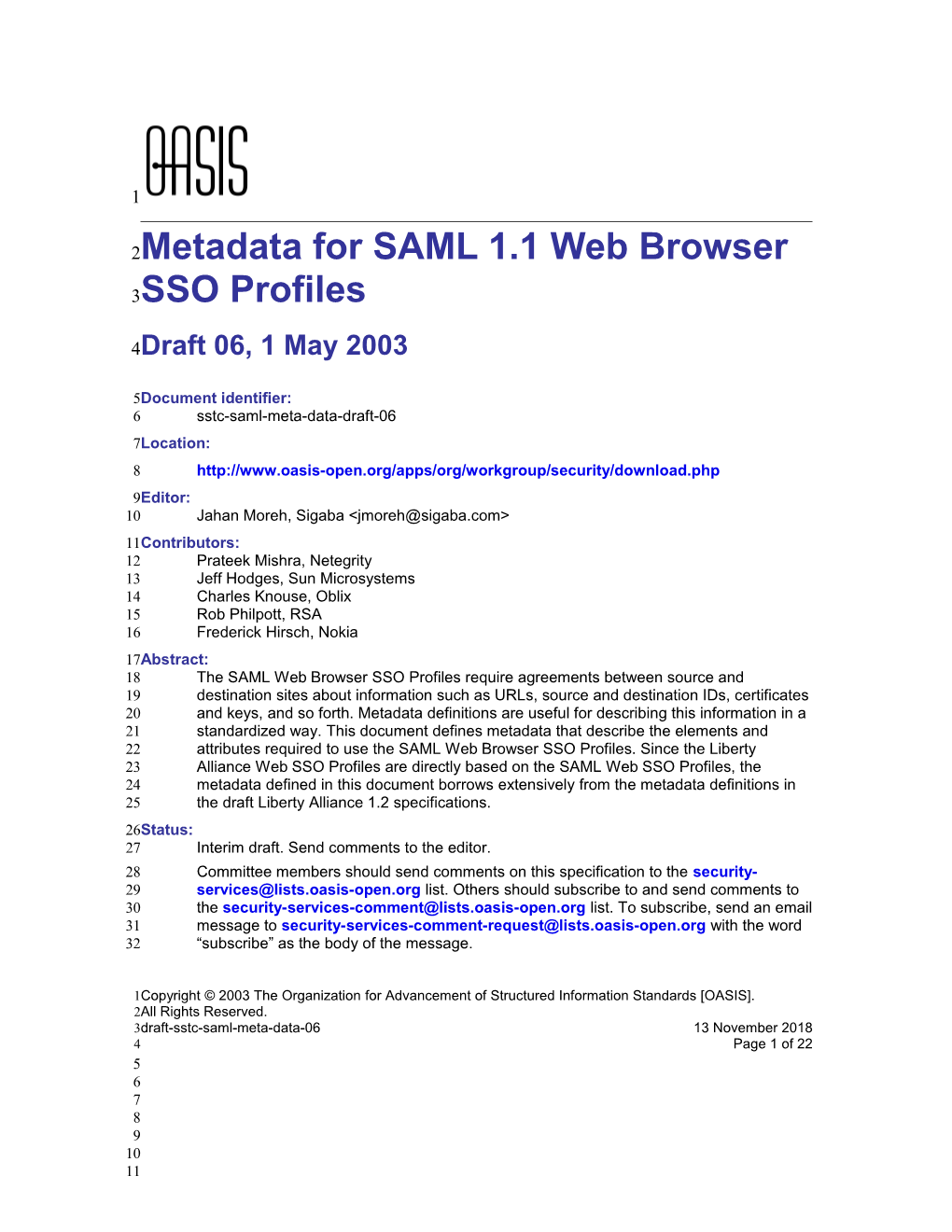 SAML 1.1 Browser Profile Metadata