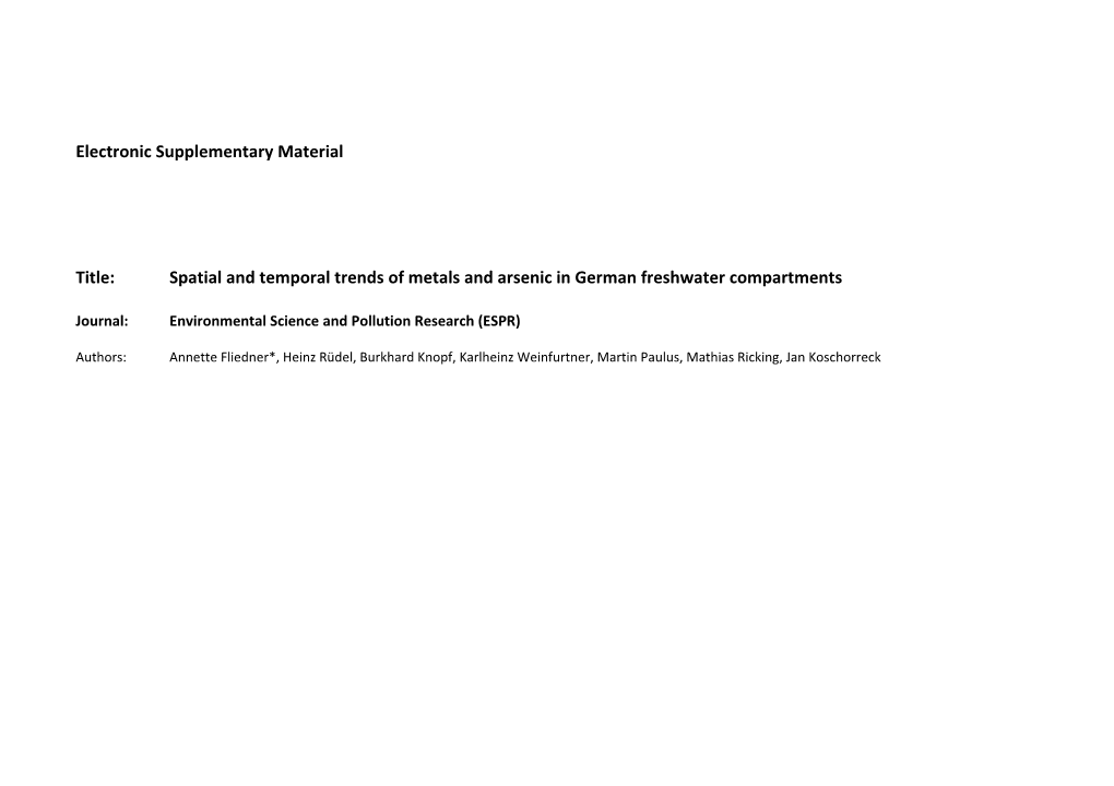 Title: Spatial and Temporal Trends of Metals and Arsenic in German Freshwater Compartments