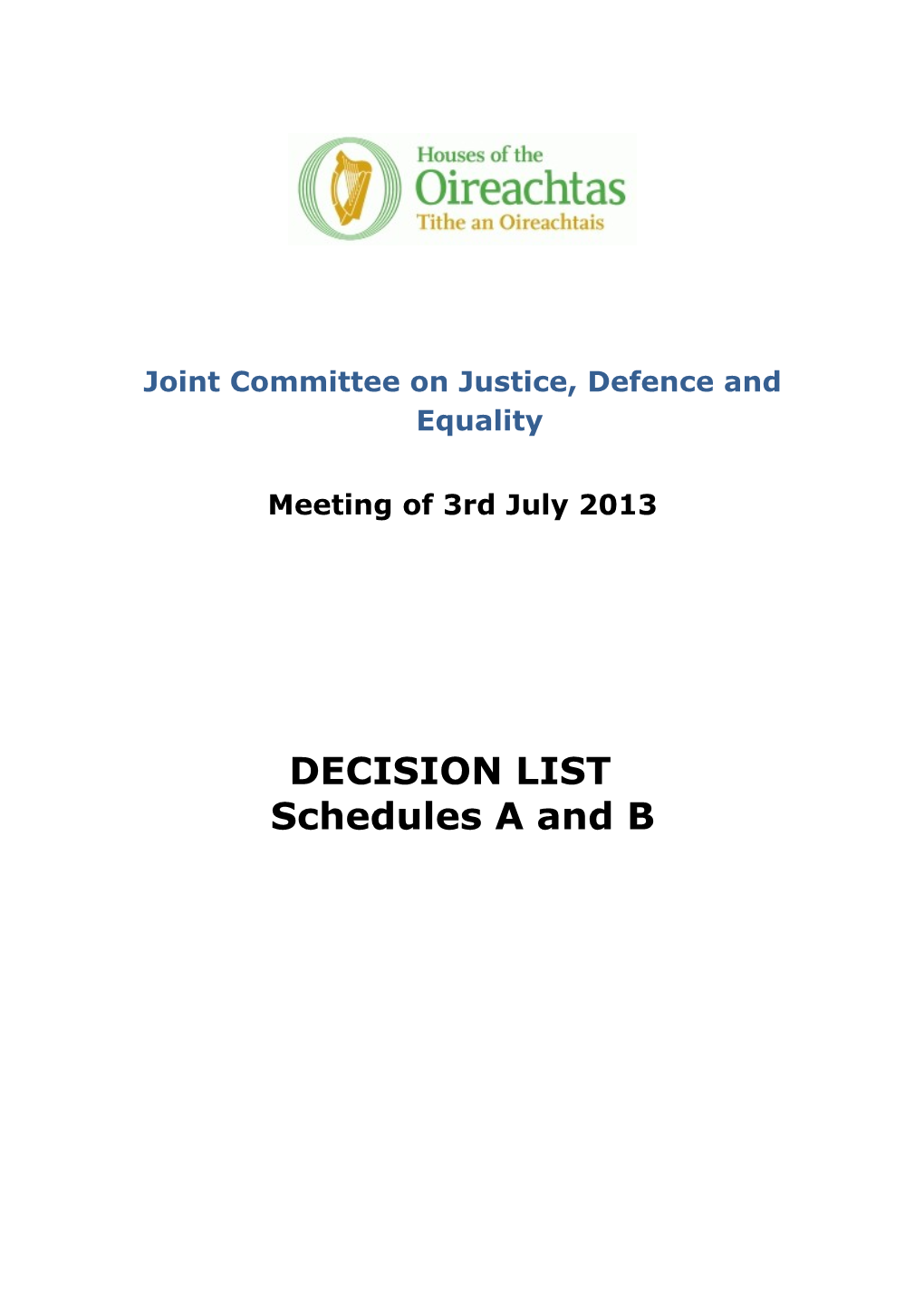 Joint Committee on Justice, Defence and Equality