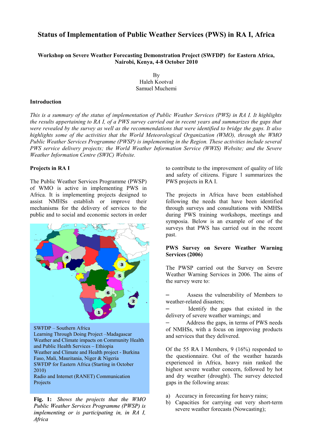 Status of Implementation of Public Weather Services (PWS) in RA I Africa