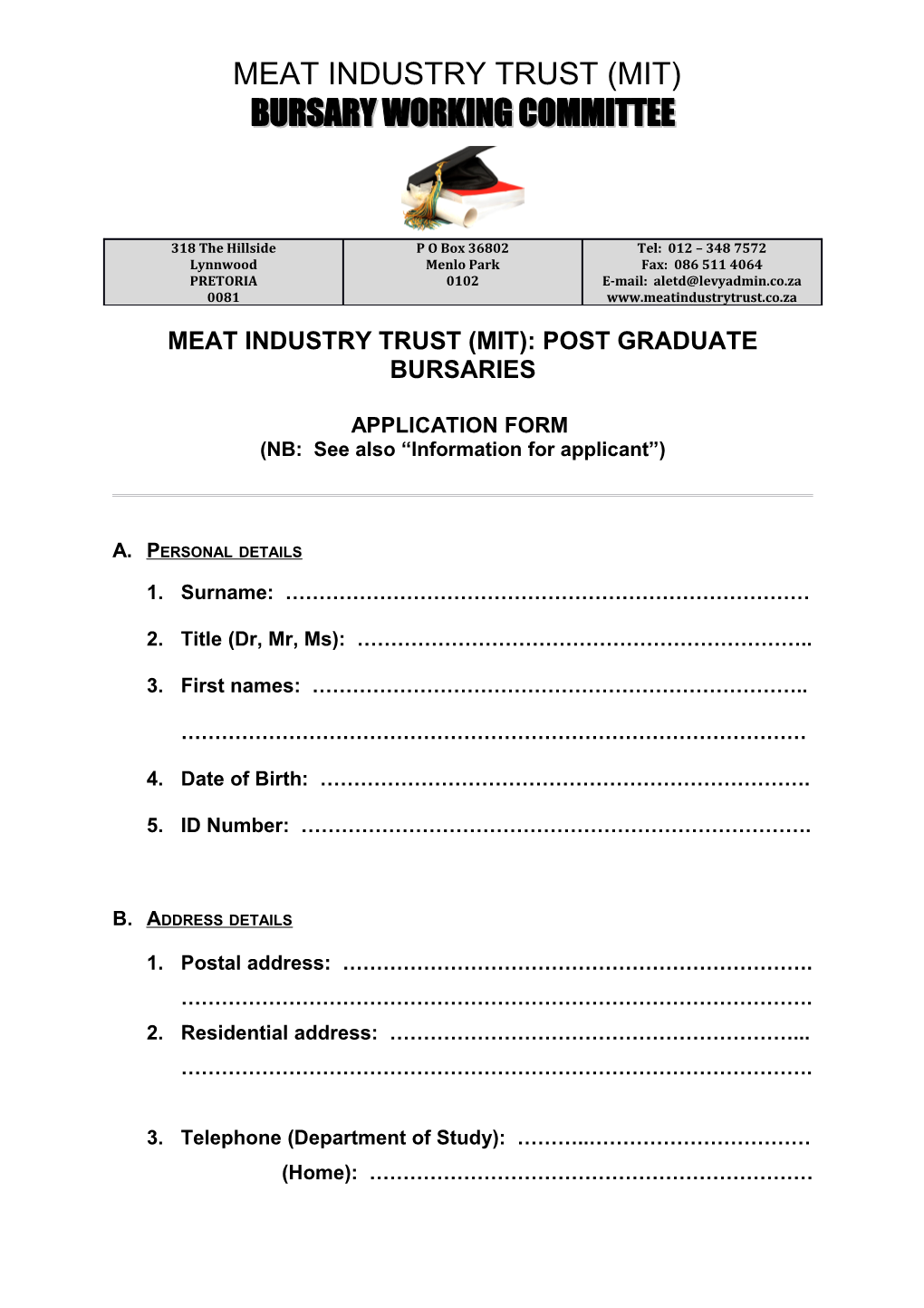 Meat Industry Trust (Mit): Post Graduate Bursaries