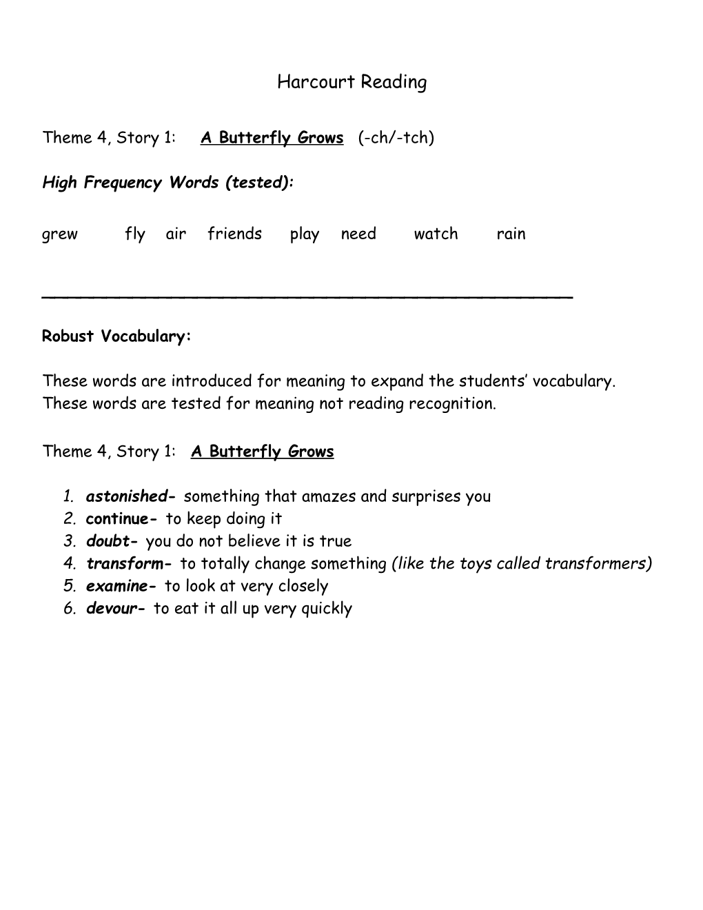 Theme 4, Story 1: a Butterfly Grows (-Ch/-Tch)