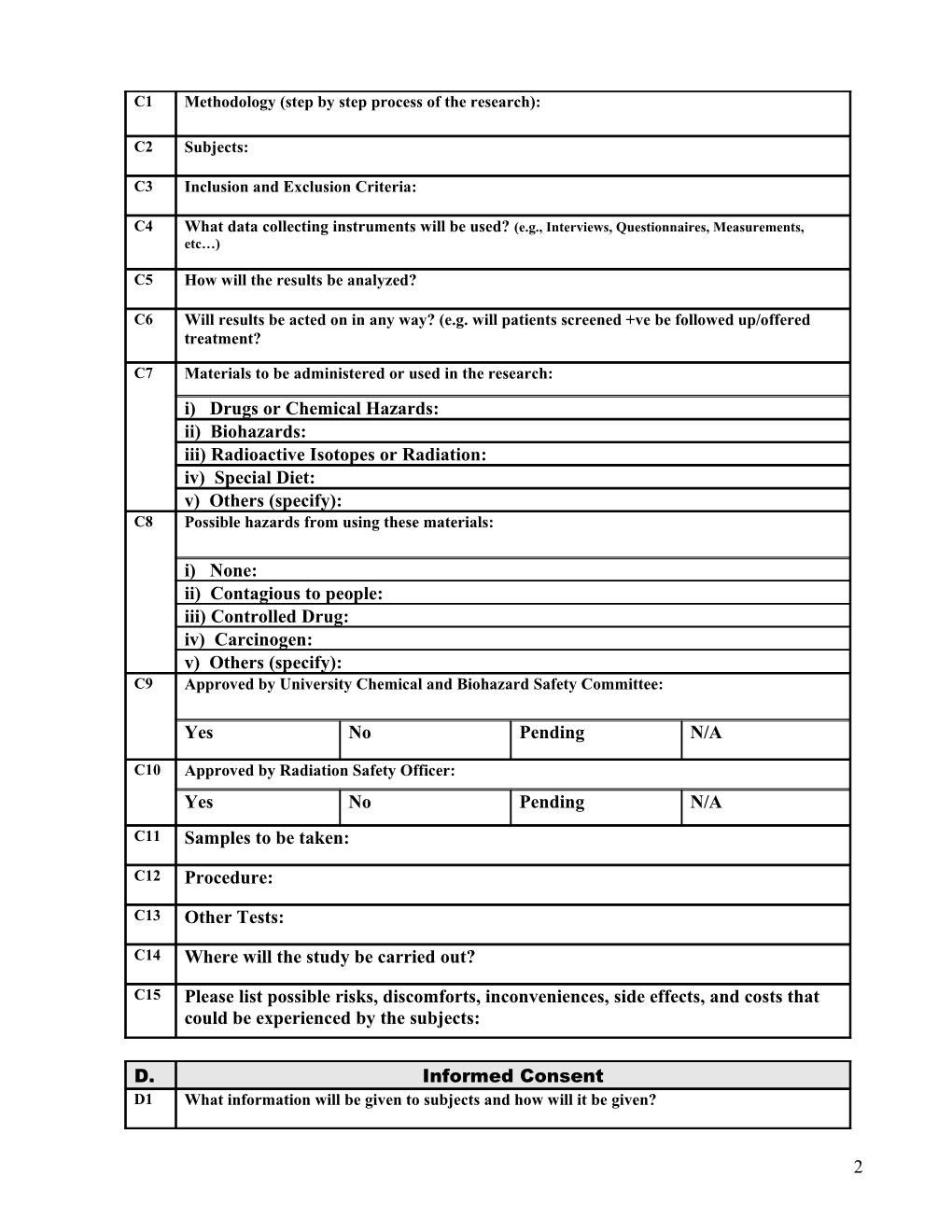 Application Form 1: Research Involving Human Subjects