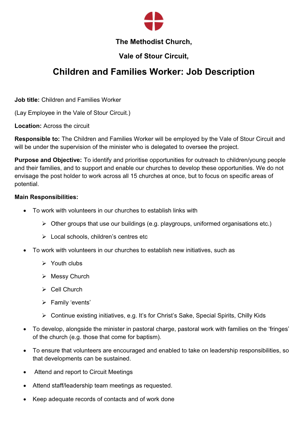 Children and Families Worker: Job Description