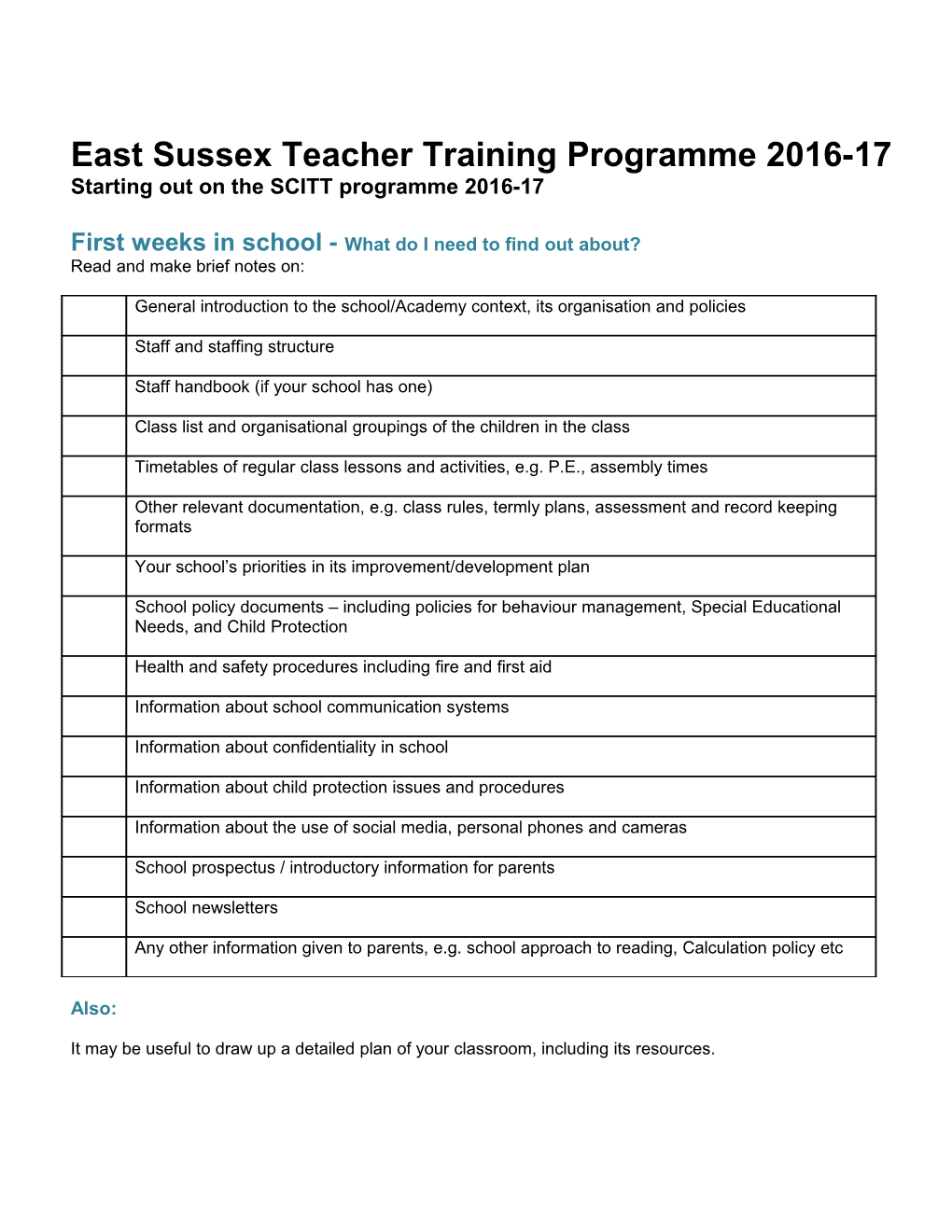 East Sussex Teacher Training Programme 2013-14