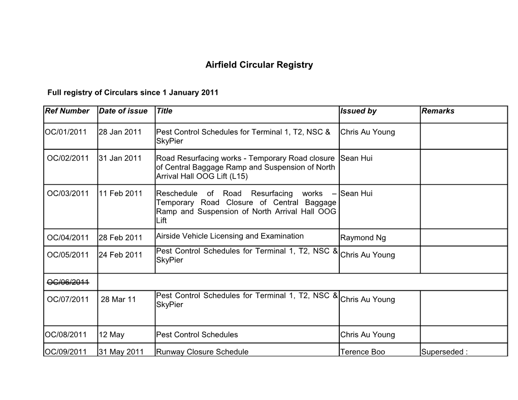 Airfield Circular Registry