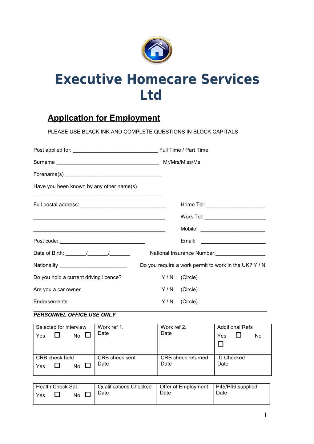 Executive Homecare Services Ltd