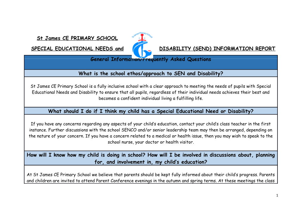 SPECIAL EDUCATIONAL NEEDS and DISABILITY (SEND) INFORMATION REPORT