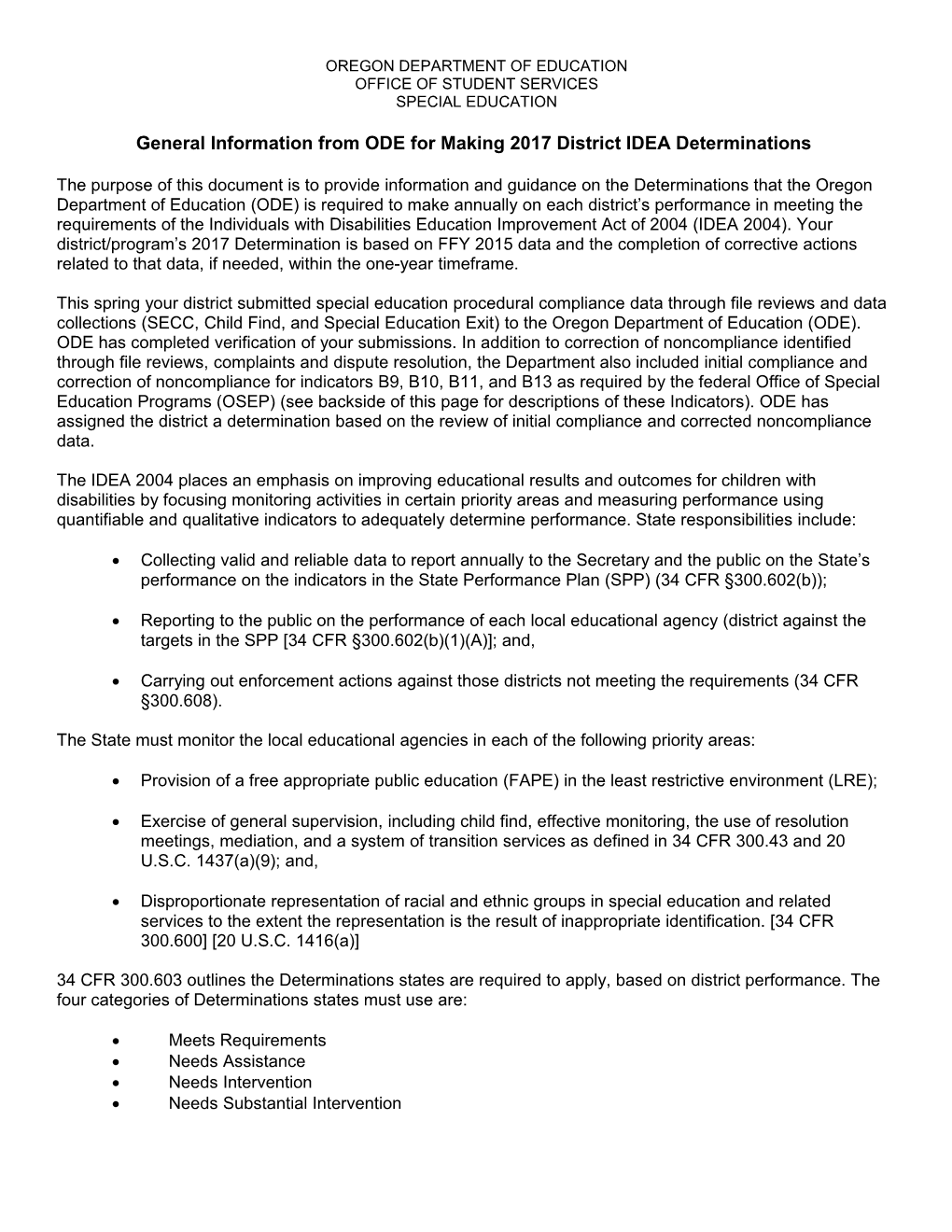 General Information from ODE for Making 2017Districtidea Determinations