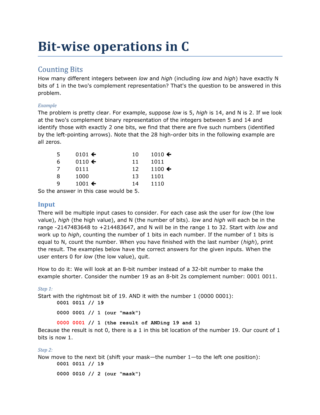 Bit-Wise Operations in C