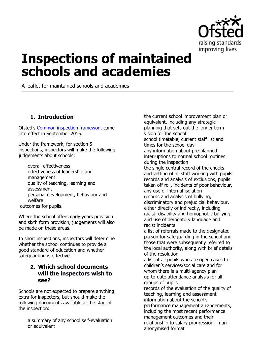 Ofsted School Inspections: Guidance