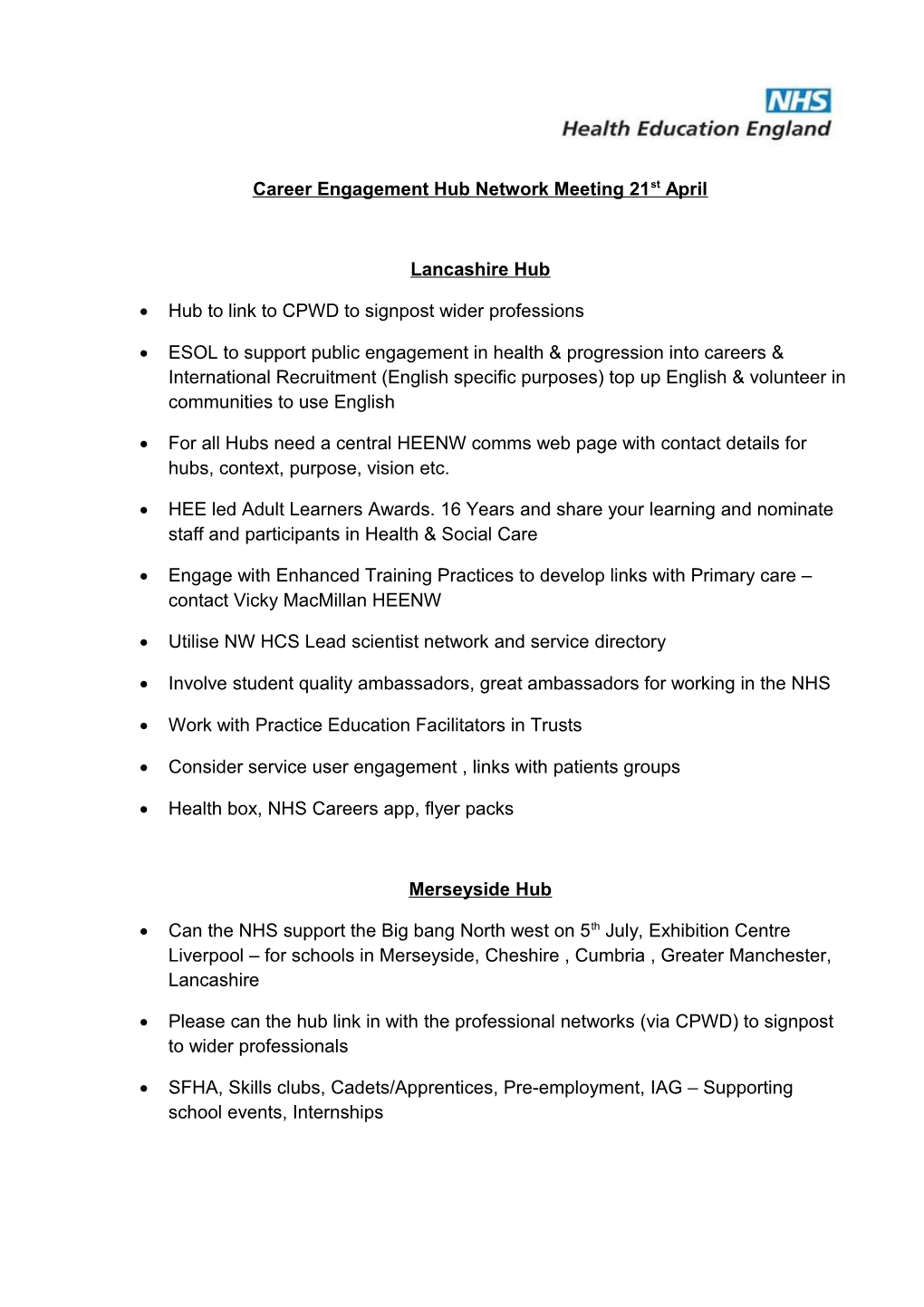 Career Engagement Hub Network Meeting 21St April