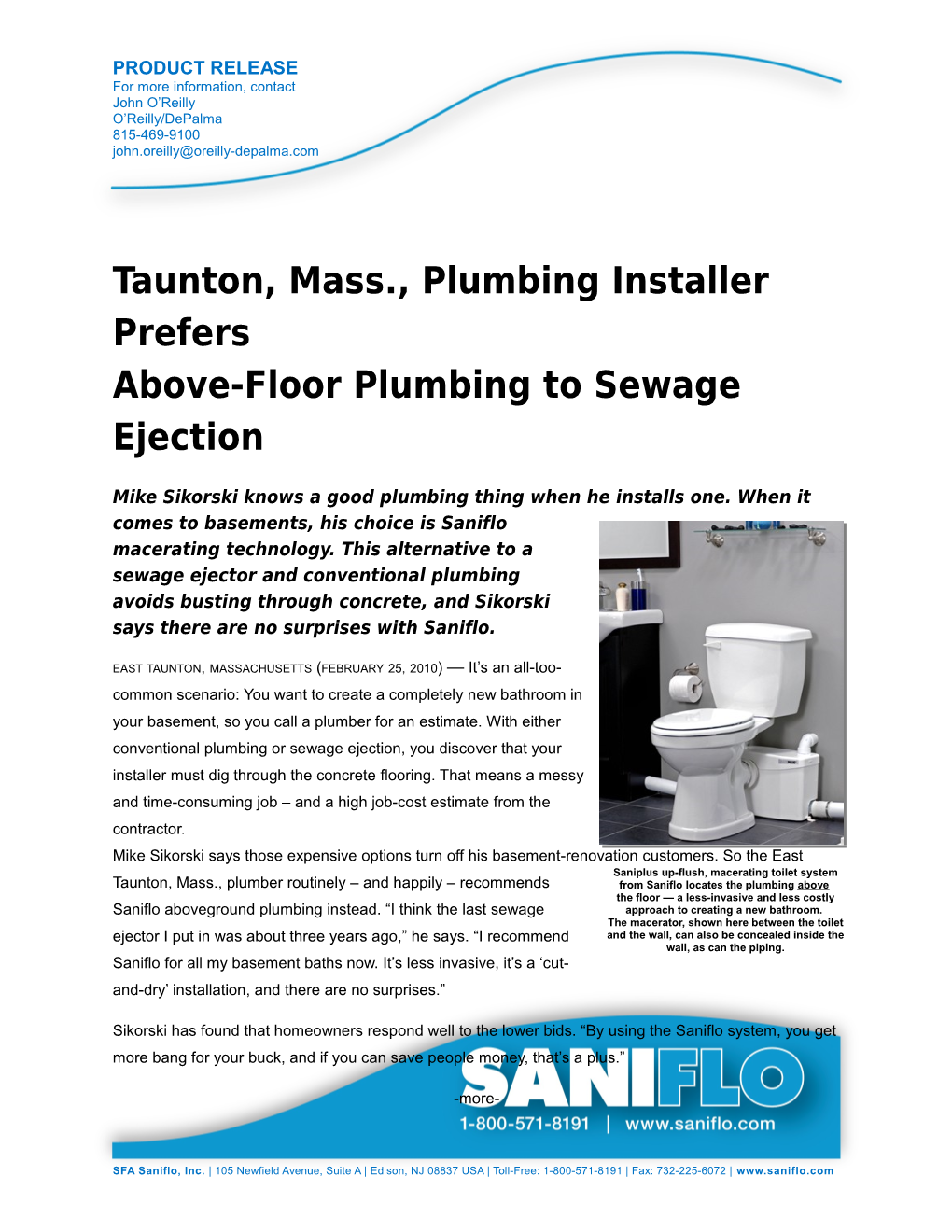 Taunton, Mass., Plumbing Installer Prefers