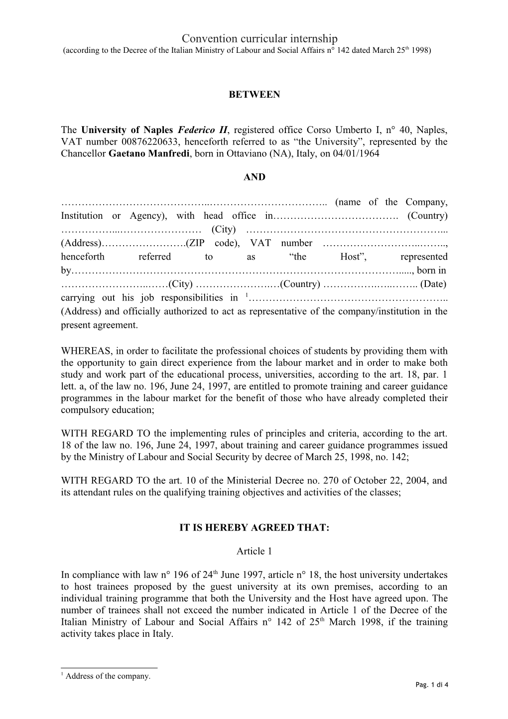 Training and Orientation Agreement