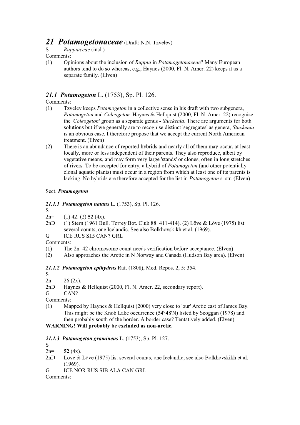 21Potamogetonaceae (Draft: N.N. Tzvelev)