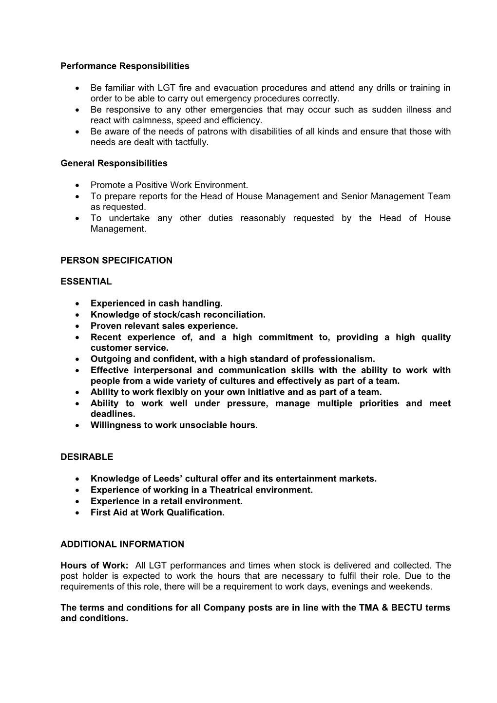 Leeds Grand Theatre and Opera House Ltd Job Description