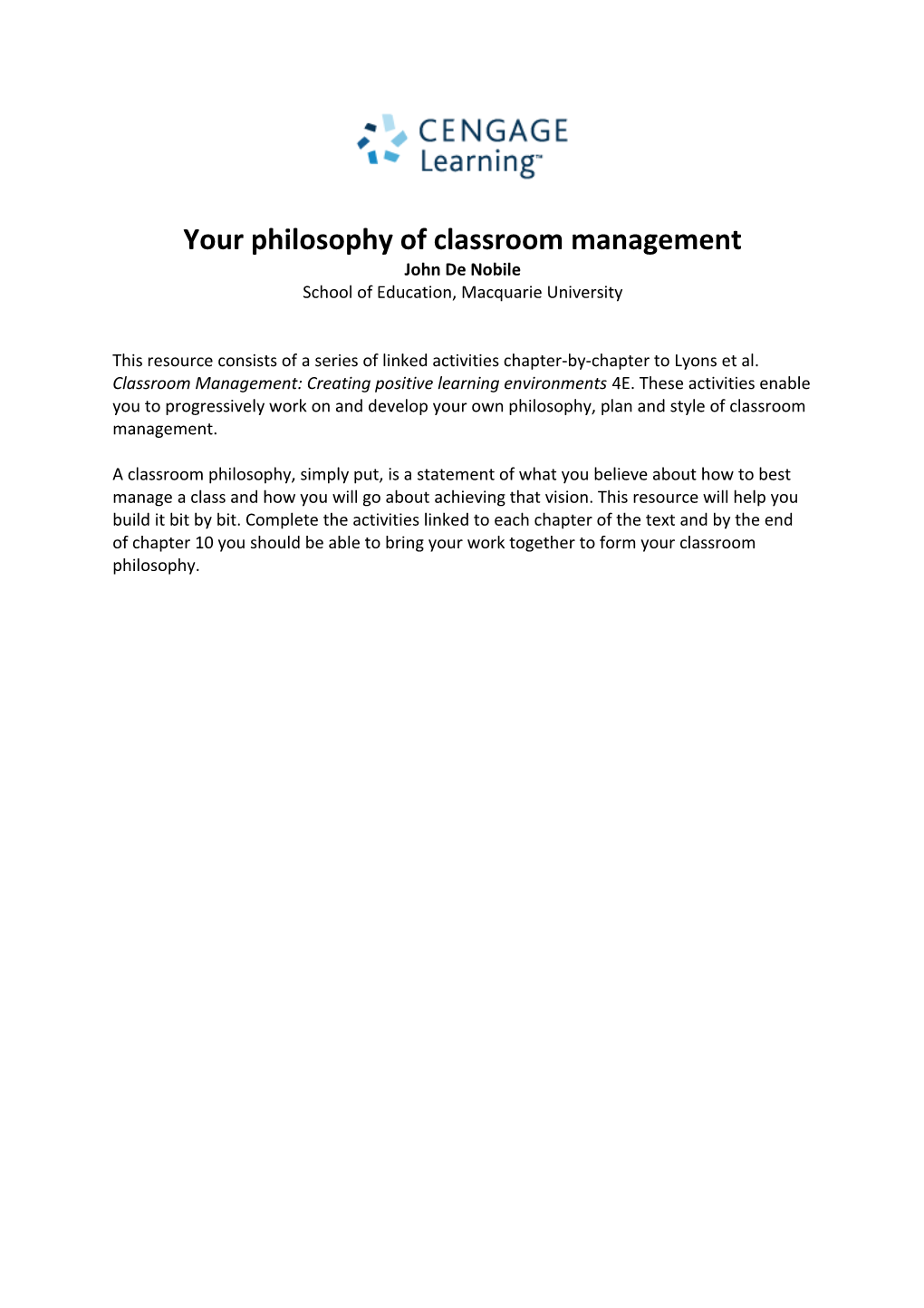 Your Philosophy of Classroom Management