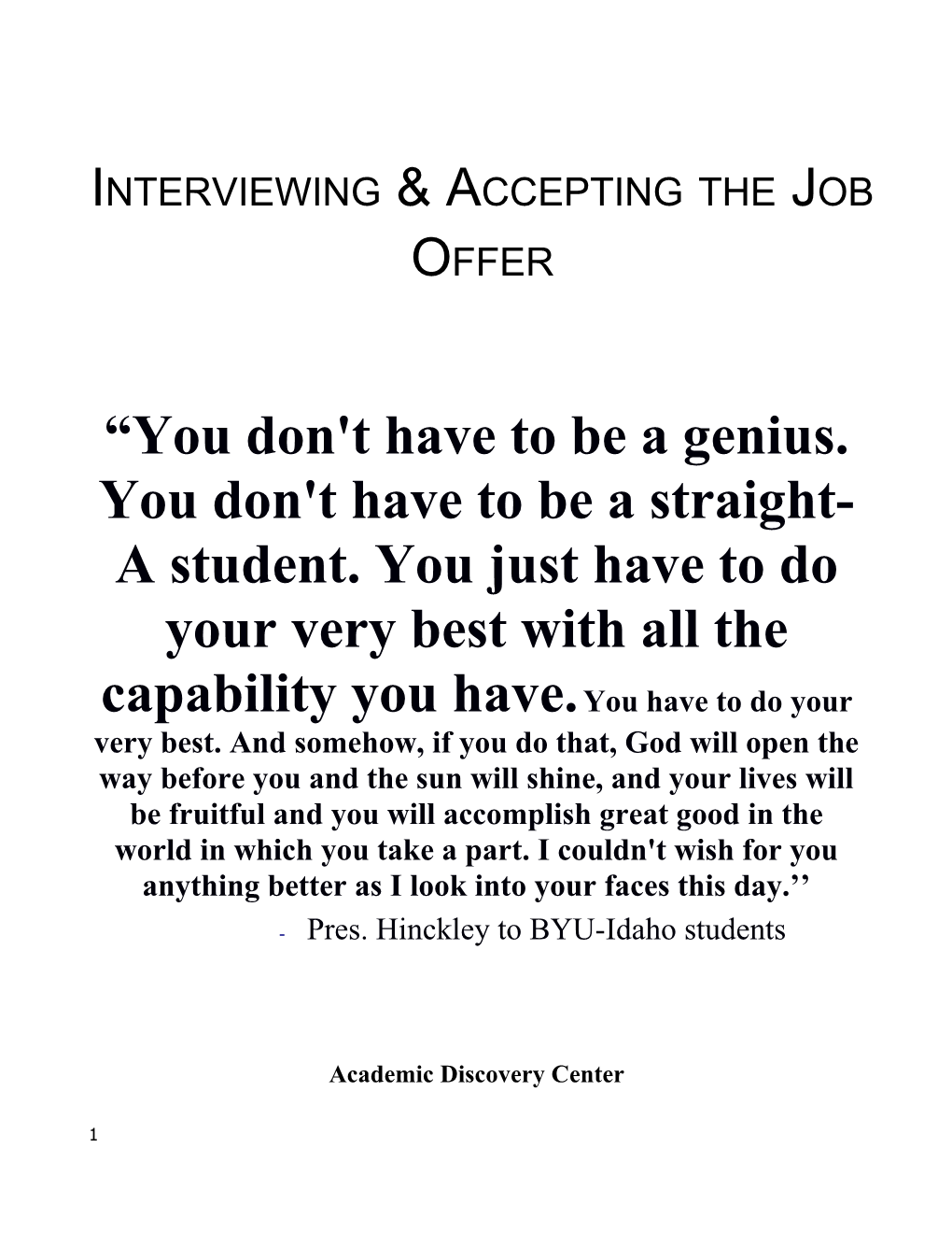 Interviewing & Accepting the Job Offer