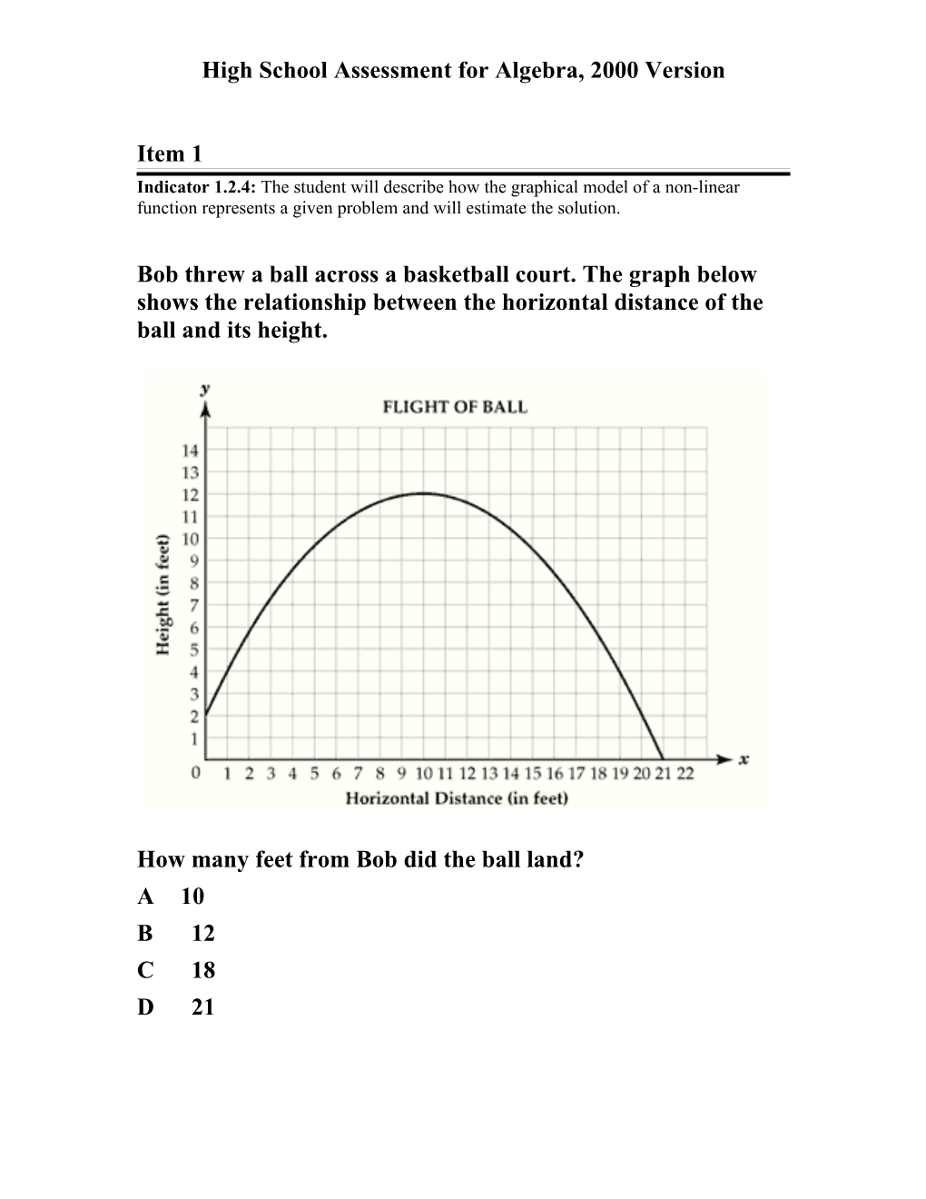 High School Assessment for Algebra, 2001 Version