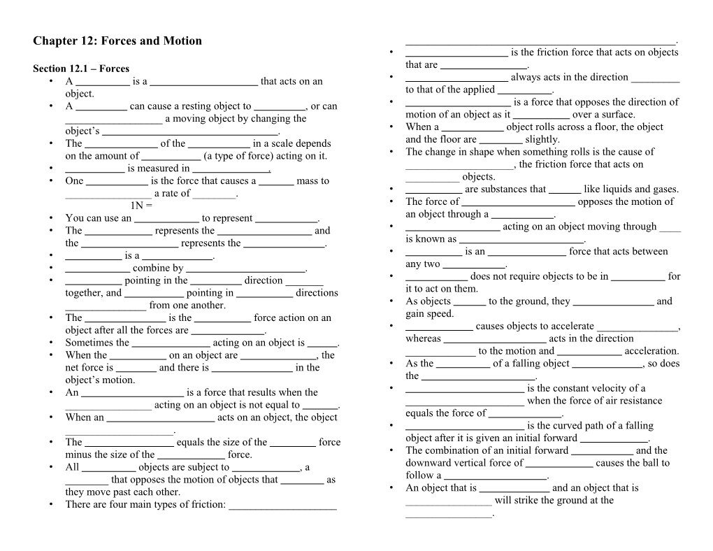 Chapter 12: Forces and Motion