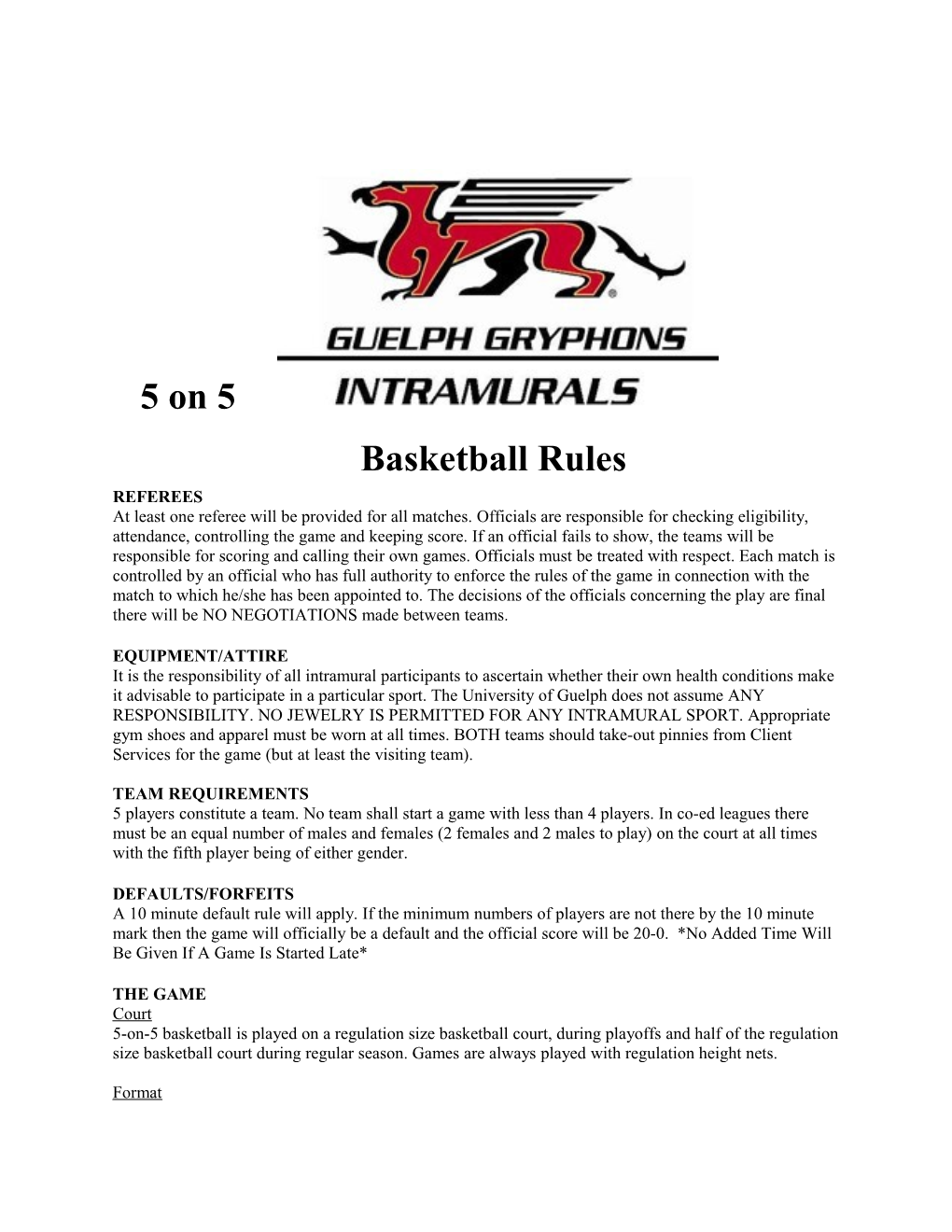 5 on 5 Basketball Rules