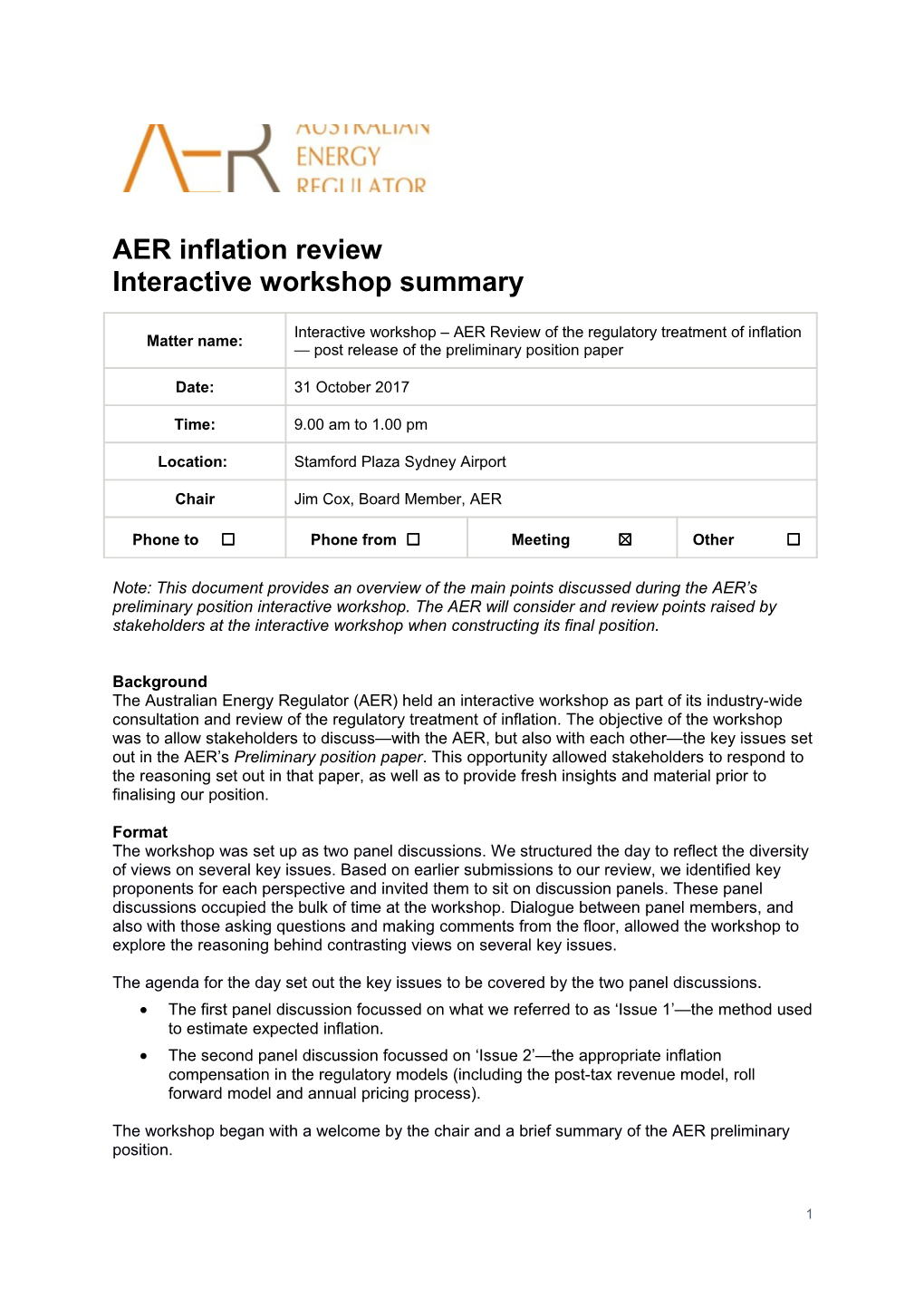 AER Inflation Review Interactive Workshopsummary