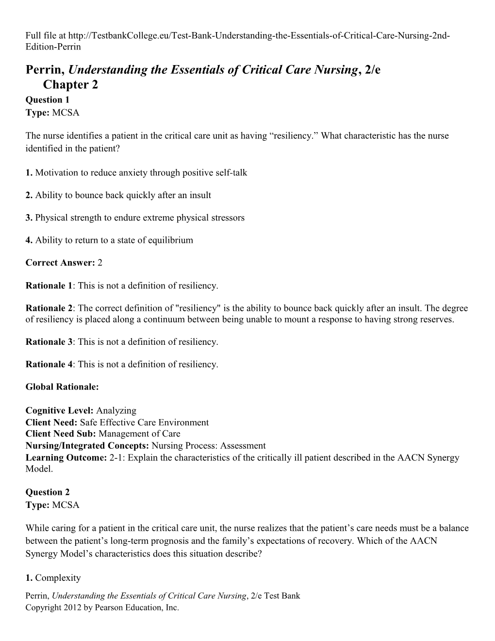 Perrin, Understanding the Essentials of Critical Care Nursing, 2/Echapter 2