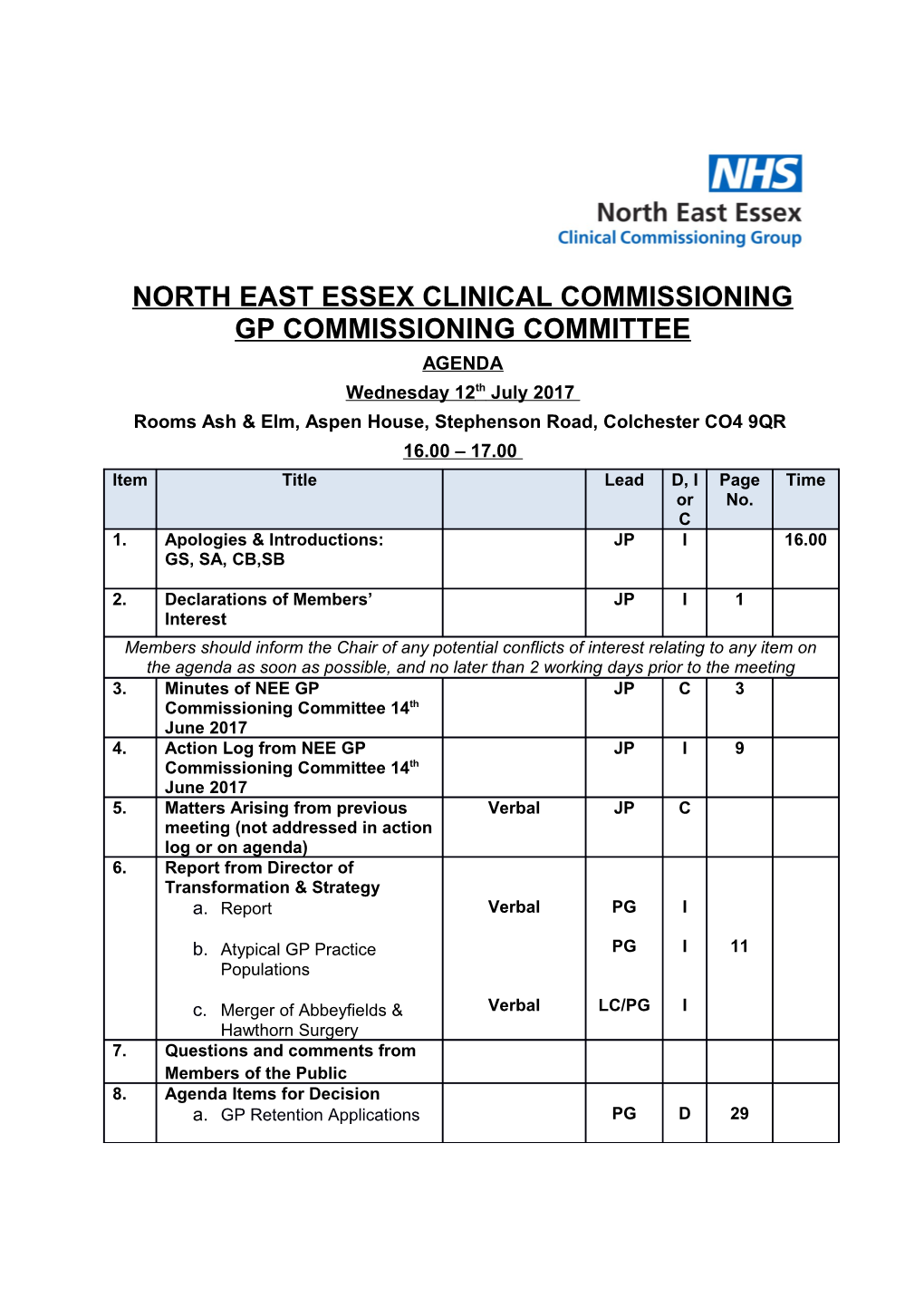 North East Essex Clinical Commissioning Gp Commissioning Committee