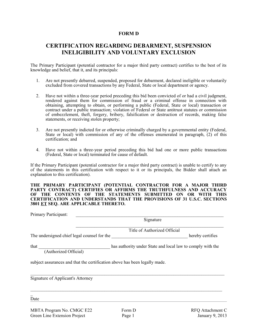 Certification Regarding Debarment, Suspension