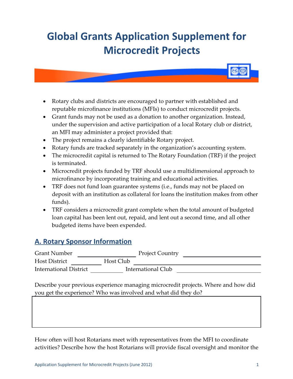 Global Grants Application Supplement for Microcredit Projects