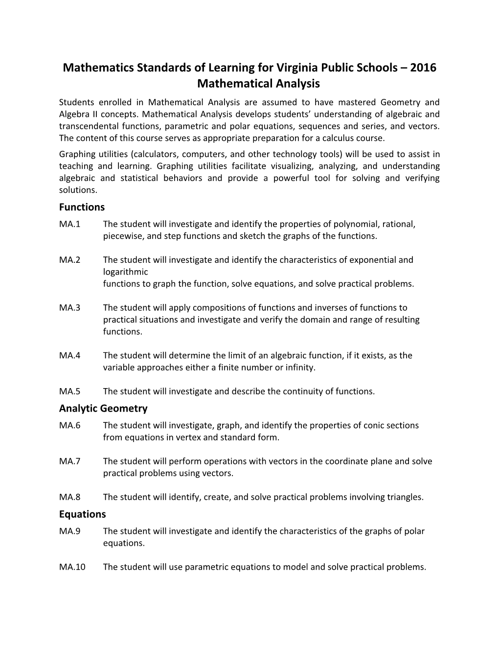 Standards Math Analysis