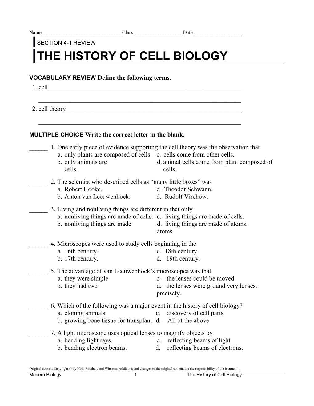 The History of Cell Biology