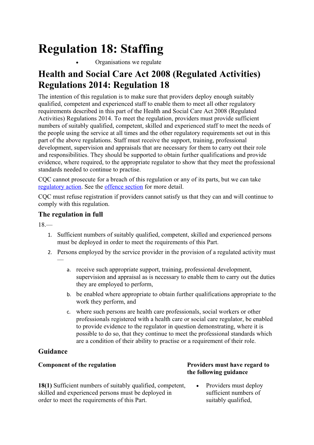 Health and Social Care Act 2008 (Regulated Activities) Regulations 2014: Regulation 18