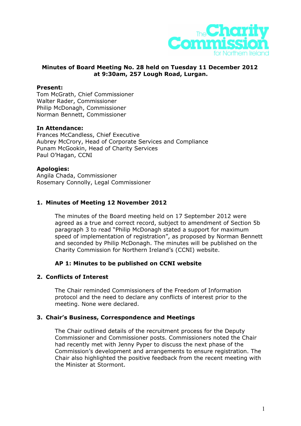 Minutes of Board Meeting No. 28 Held on Tuesday 11 December 2012