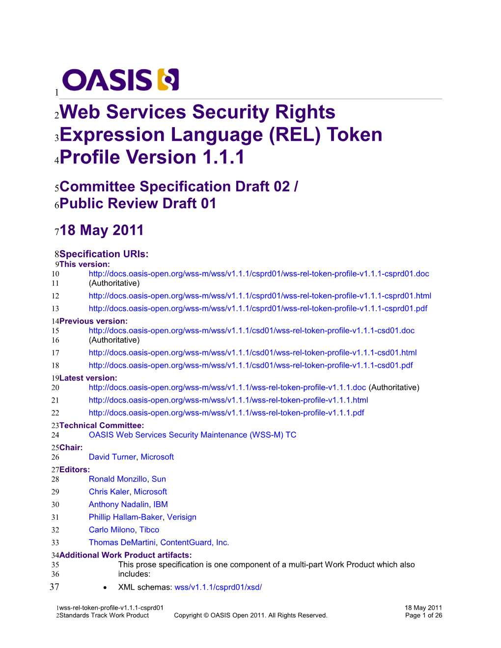 Web Services Security Rights Expression Language (REL) Token Profile Version 1.1.1