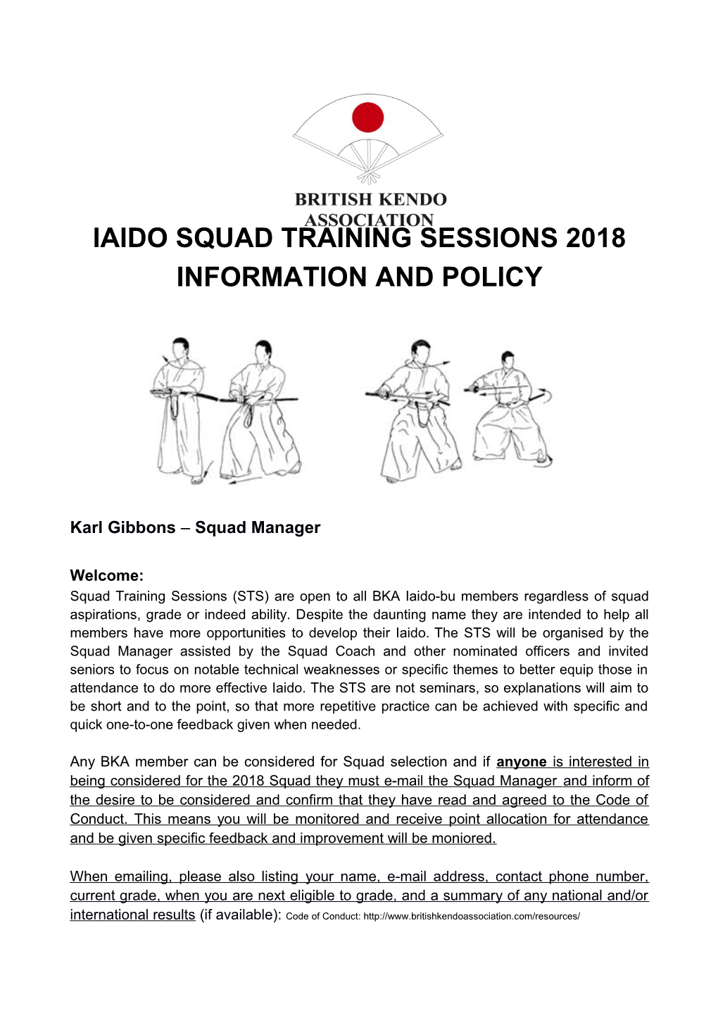 Iaido SQUAD TRAINING SESSIONS 2018