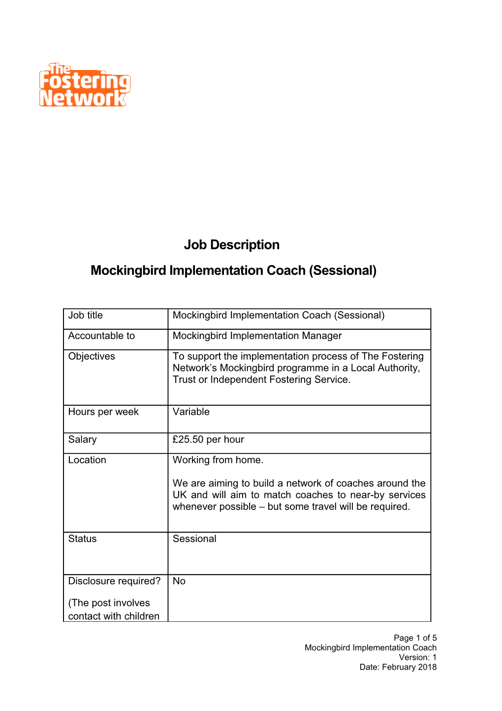 Mockingbird Implementation Coach (Sessional)