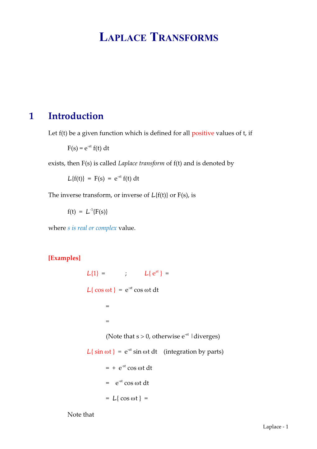 Laplace Transforms