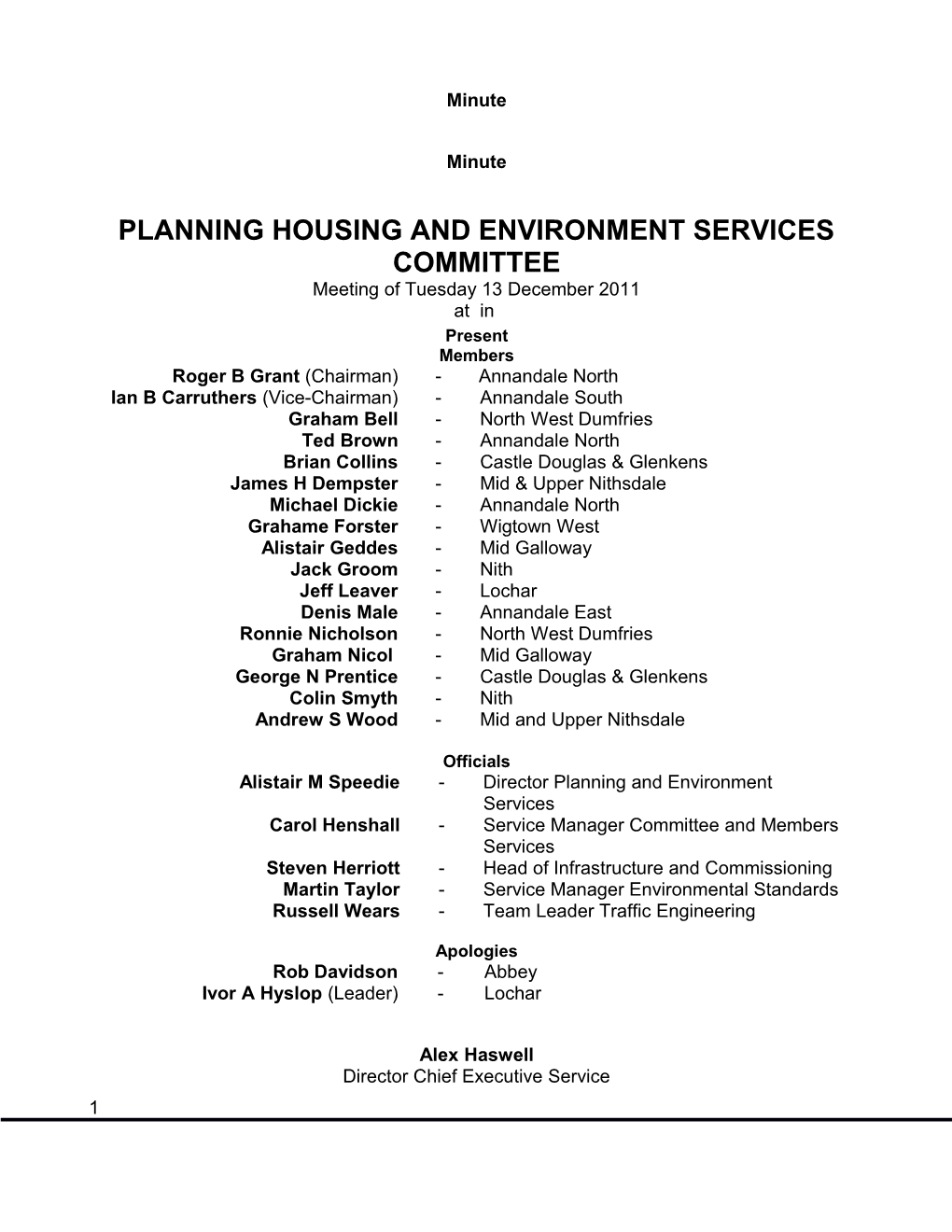 Planning Housing and Environment Services Committee