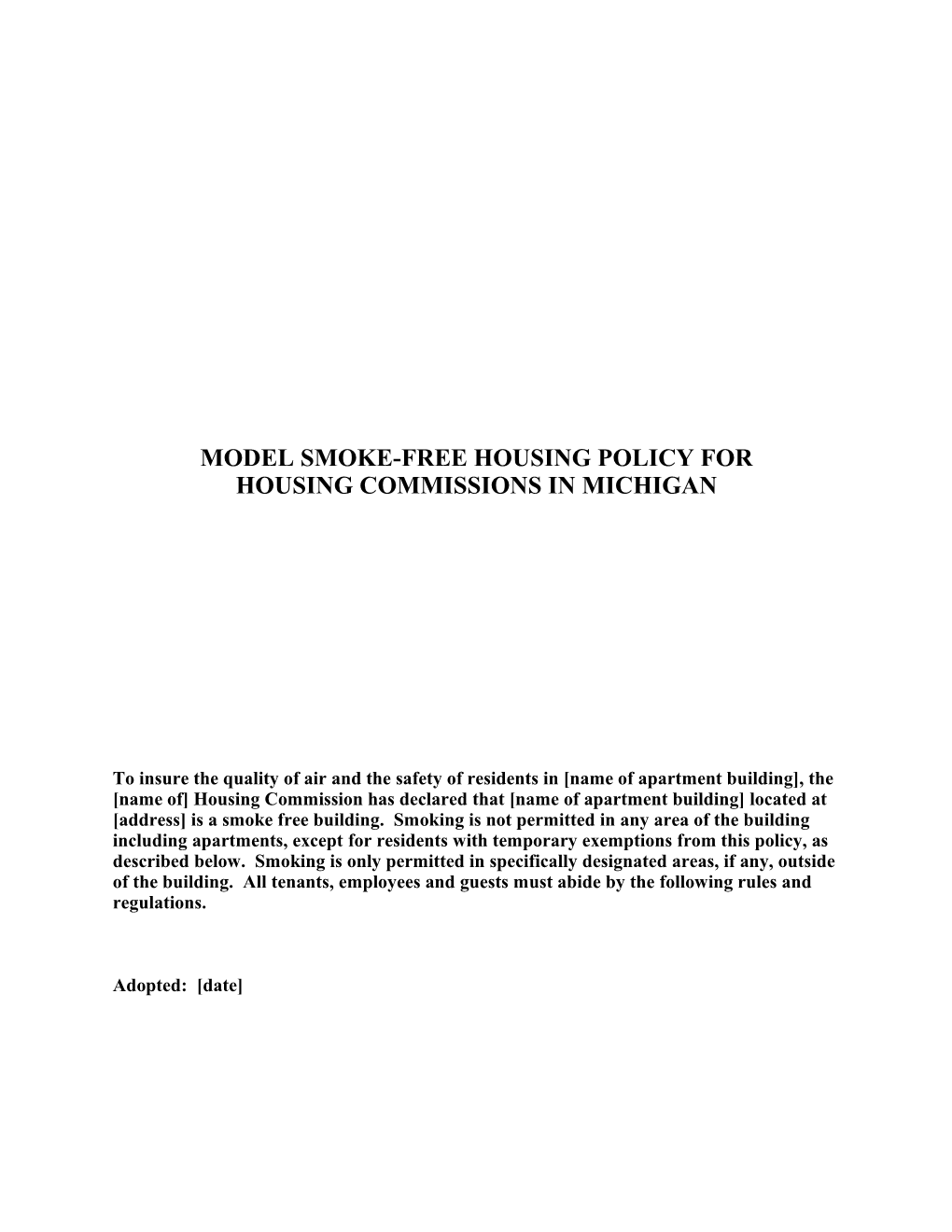 Model Smoke-Free Housing Policy For
