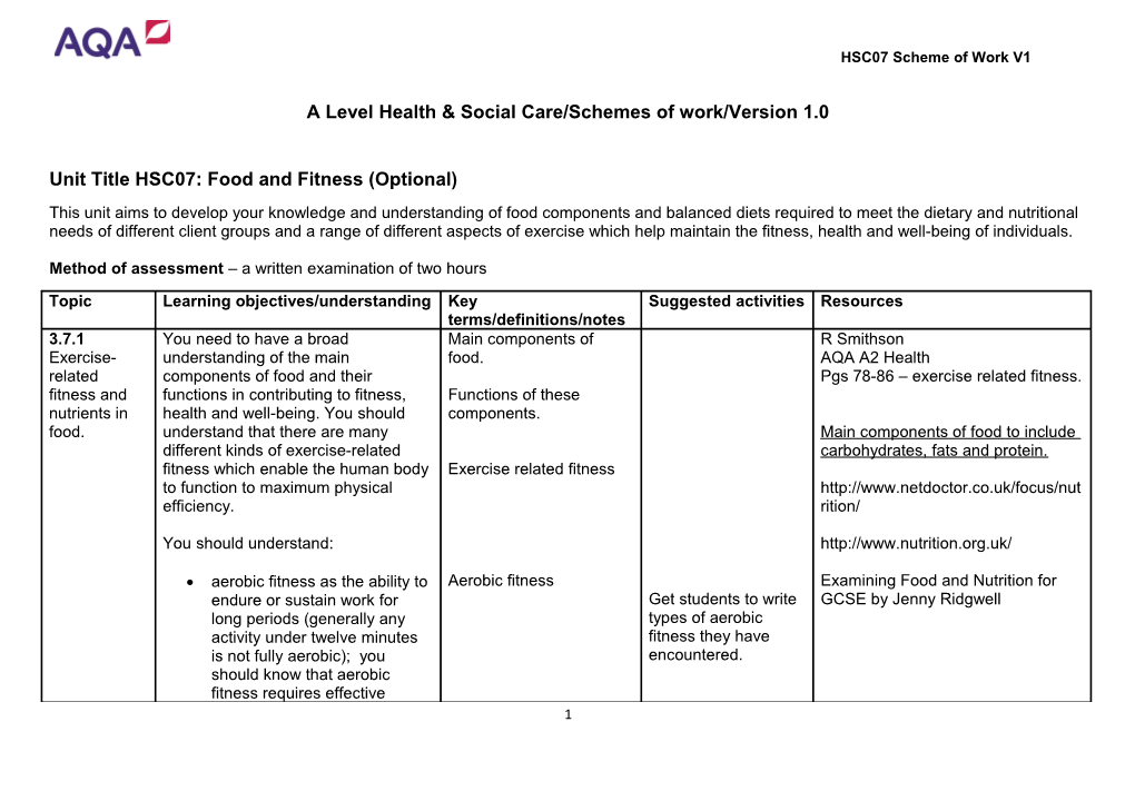 A Level Health & Social Care/Schemes of Work/Version 1.0