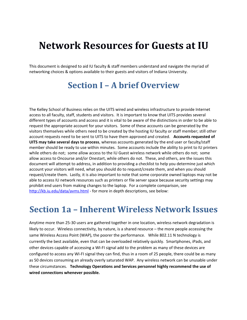 Network Resources for Guests at IU