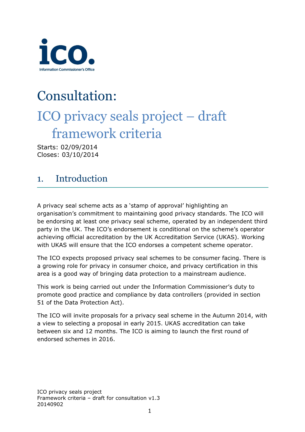 ICO Privacy Seals Project Draft Framework Criteria