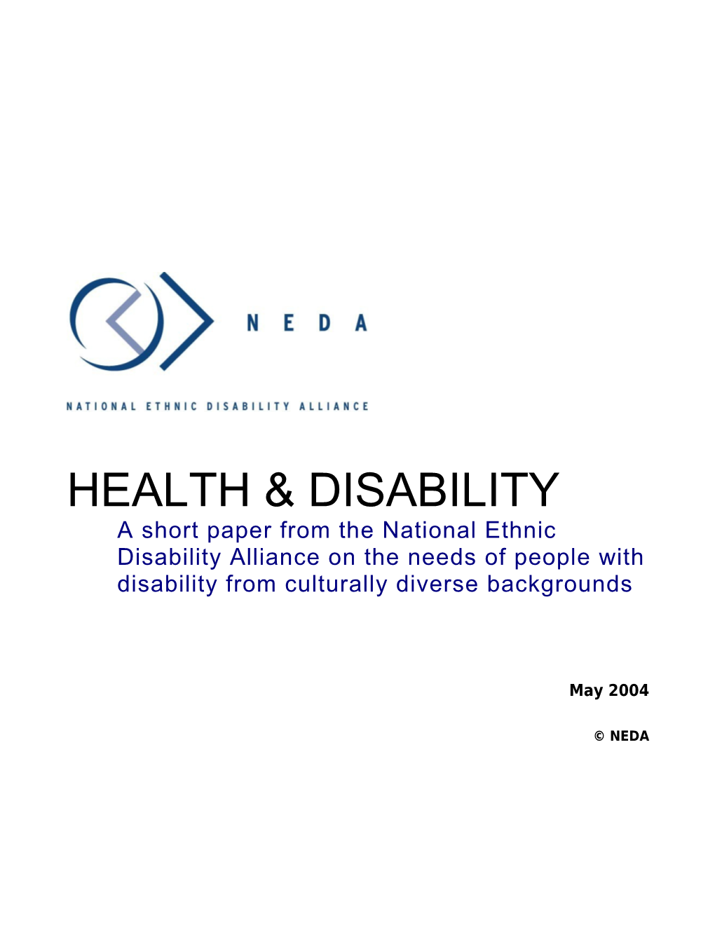 Health & Disability NEDA Presentation to HREOC