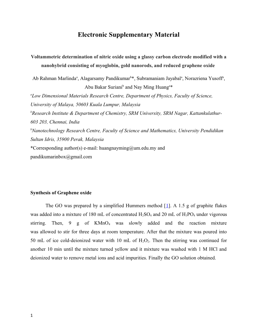 Voltammetric Determination of Nitric Oxide Using a Glassy Carbon Eletrode Modified With