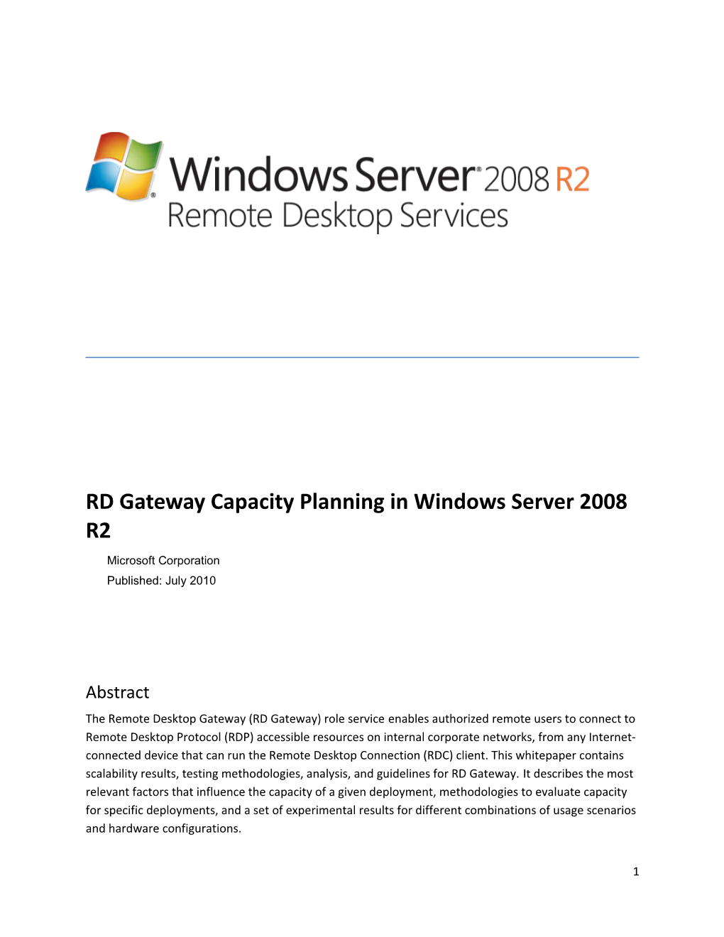 Rdgateway Capacity Planning in Windows Server 2008 R2