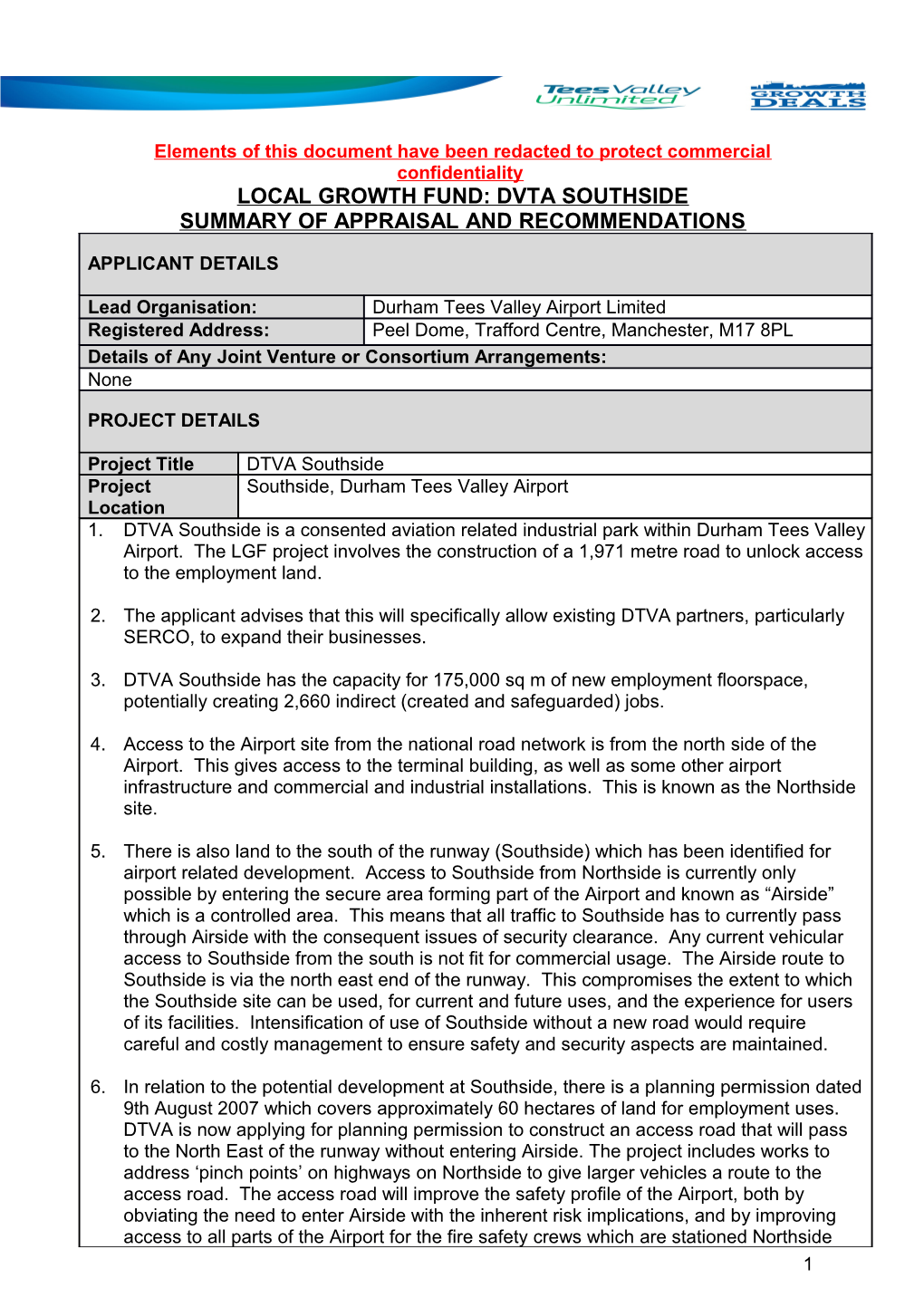 Elements of This Document Have Been Redacted to Protect Commercial Confidentiality