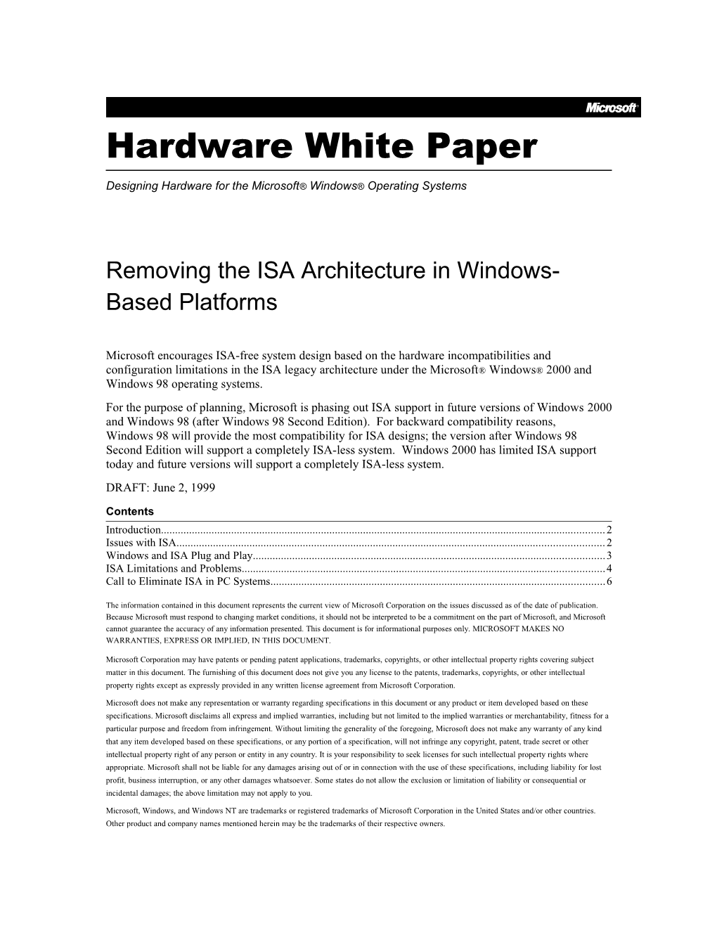 Removing the ISA Architecture in Windows-Based Platforms